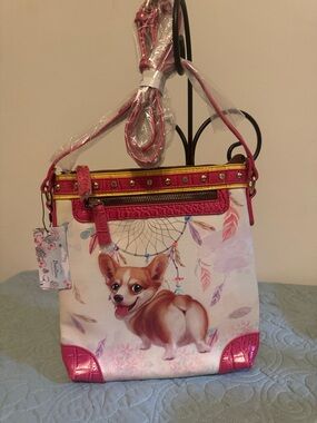 Cute Corgi Dreamcatcher Crossbody Bag - Pink NWT